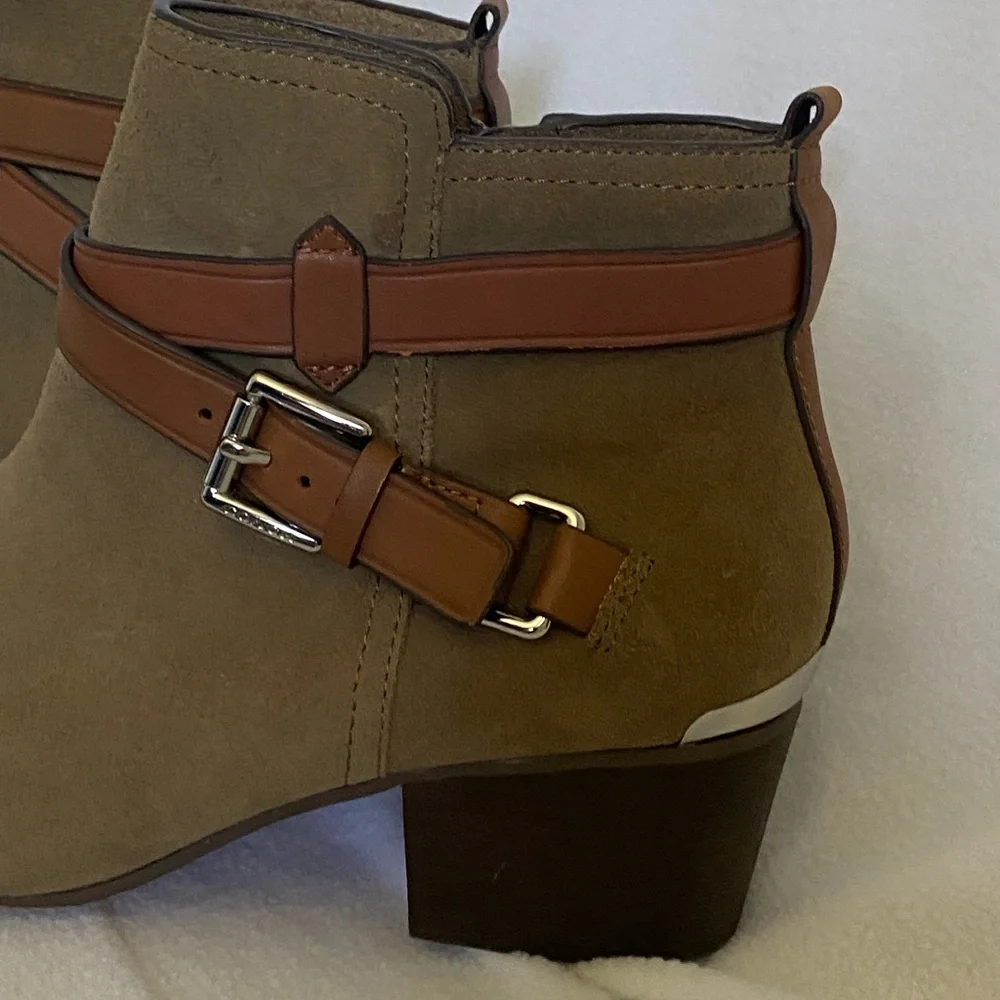 Coach Tan and Brown Ankle Boots with Leather Straps - Picture 9 of 11